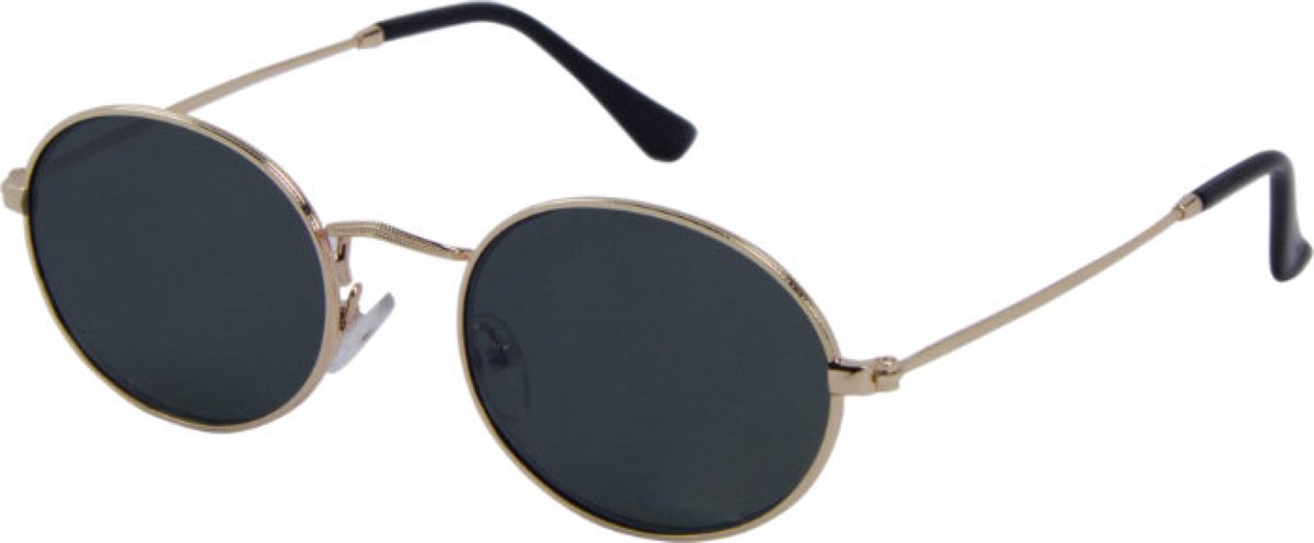 Hidzo Volwassen ronde Zonnebril Zilverkleurig - UV 400 - Zwarte Glazen - Inclusief brillenkoker