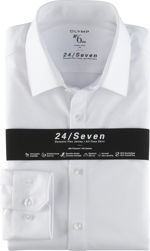 OLYMP No. Six 24/Seven super slim fit overhemd - wit tricot - Strijkvriendelijk - Boordmaat: 43