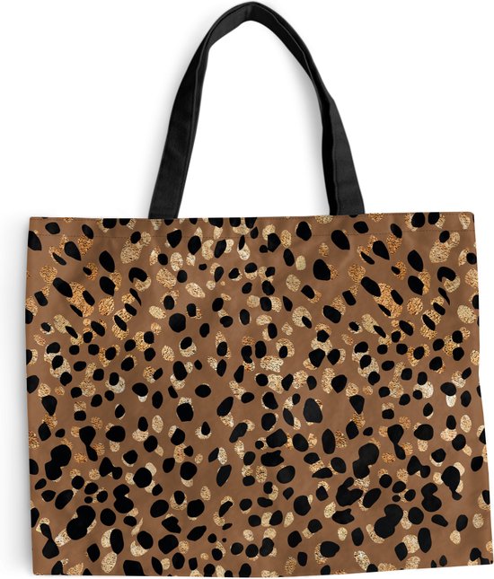 Sac bandoulière - Sac de plage - Shopper Léopard - Imprimé animal - Goud - 50x40 cm - Sac en coton