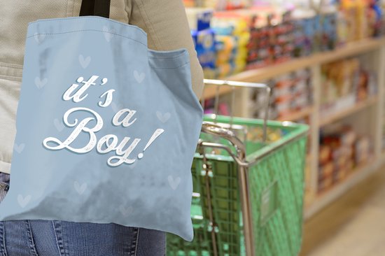 Sac bandoulière - Sac de plage - Shopper Boy - Blauw - It's a Boy - Coeur - Gender Reveal - Naissance - 40x40 cm - Sac en coton