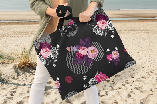 MuchoWow® Schoudertas - Strandtas - Big Shopper - Boodschappentas - Rozen - Bloemen - Patronen - 50x40 cm - Katoenen tas