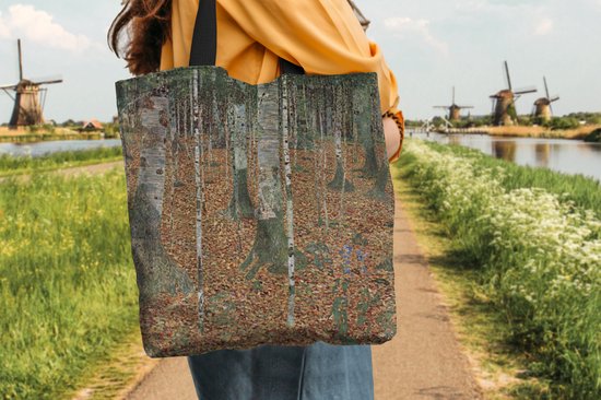 MuchoWow® Sac bandoulière - Sac de plage - Big Shopper - Sac shopping - Forêt de bouleaux - peinture de Gustav Klimt - 40x40 cm - Sac en coton