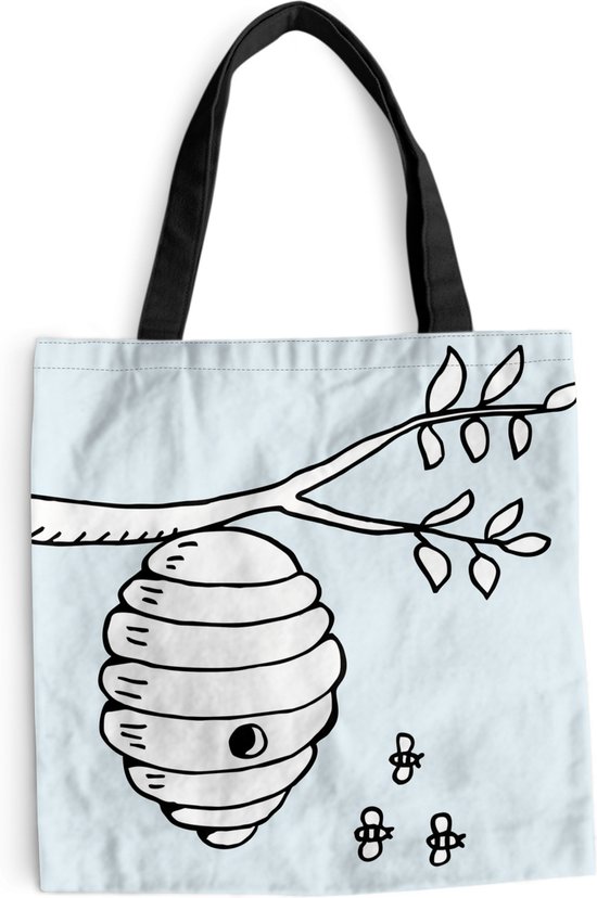 MuchoWow® Schoudertas - Strandtas - Big Shopper - Boodschappentas - Cartoonachtige illustratie van bijen en een bijenkorf - 40x40 cm - Katoenen tas