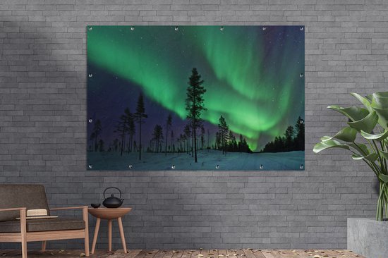 Northern lights above Sweden Garden poster 200x100 cm - Toile de jardin / Toile d'extérieur / Peintures d'extérieur (décoration de jardin) XXL / Groot format!