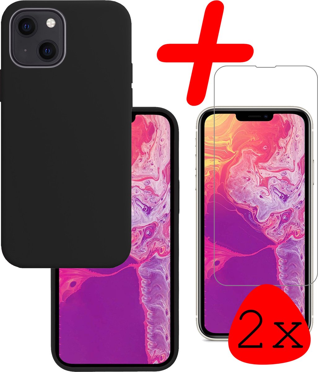 Hoesje Met 2x Screenprotector - Geschikt voor Apple iPhone 14 - Sterk & Shockproof - Back Cover - Siliconen Case - Telefoon Hoes - Zwart