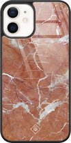 Casimoda® hoesje - Geschikt voor iPhone 12 - Marble Sunkissed - Luxe Hard Case Zwart - Backcover telefoonhoesje - Rood