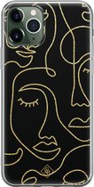 Casimoda® hoesje - Geschikt voor iPhone 11 Pro - Abstract Faces - Siliconen/TPU telefoonhoesje - Backcover - Geometrisch patroon - Zwart