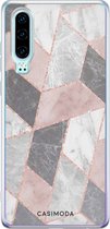 Casimoda® hoesje - Geschikt voor Huawei P30 - Stone grid marmer / Abstract marble - Siliconen/TPU - Soft Case - Roze - Geometrisch patroon