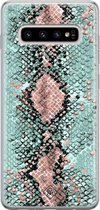 Casimoda® hoesje - Geschikt voor Samsung S10 Plus - Slangenprint pastel mint - Backcover - Siliconen/TPU - Mint