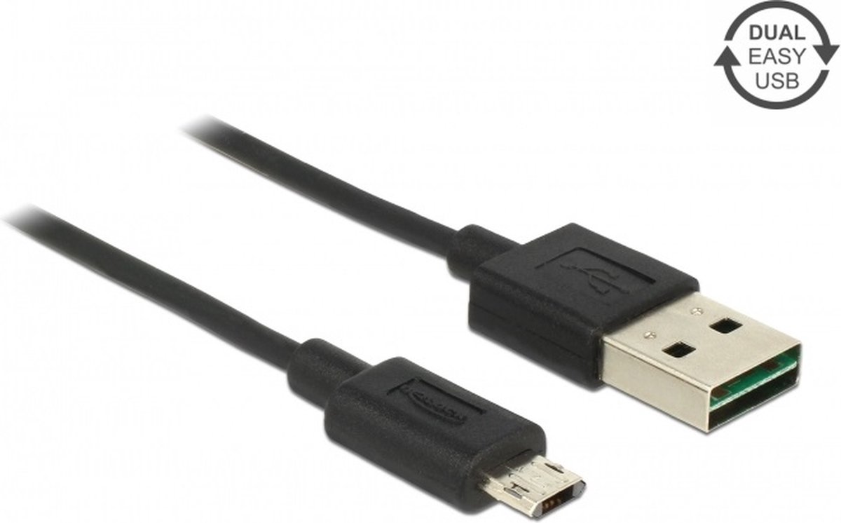 Easy-Micro USB naar Easy-USB-A kabel - USB2.0 - tot 2A / zwart - 3 meter
