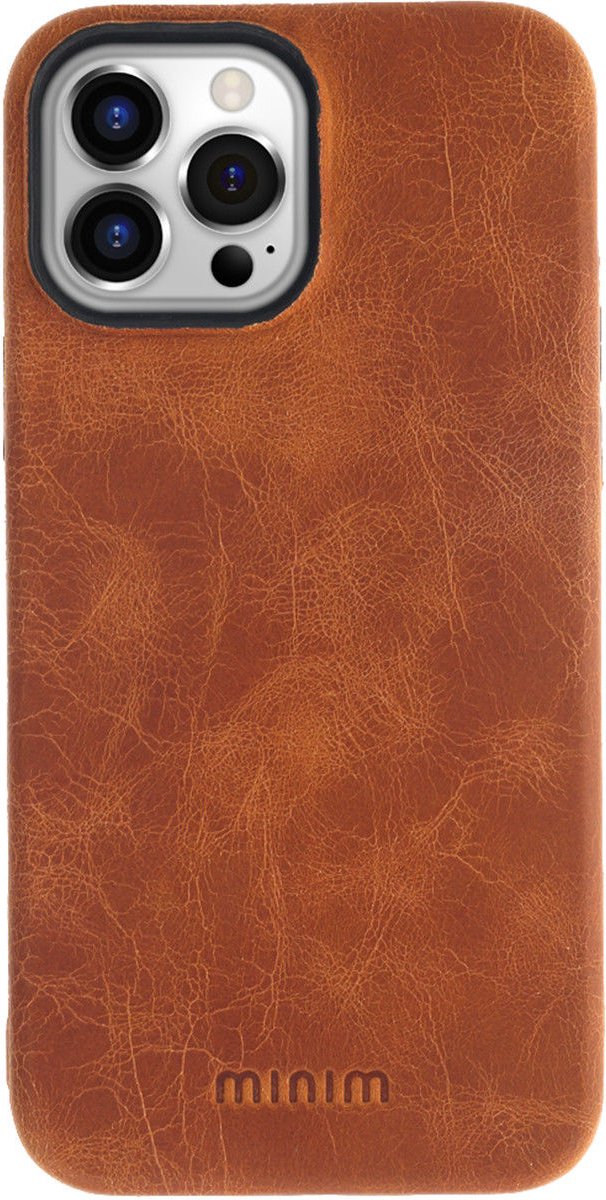 Minim Apple iPhone 14 Pro Max Hoesje Back Cover Echt Leer Cognac