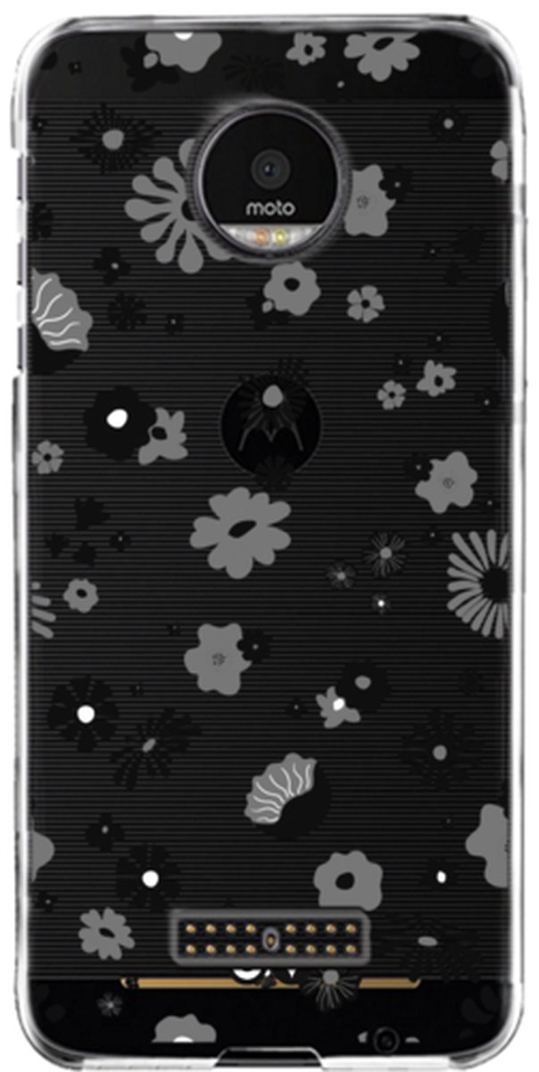 Telefoonhoesje geschikt voor Motorola Motorola Moto Z Force - Transparant Siliconenhoesje - Flexibel en schokabsorberend - Natuurcollectie - Hippie Flowers - Zwart
