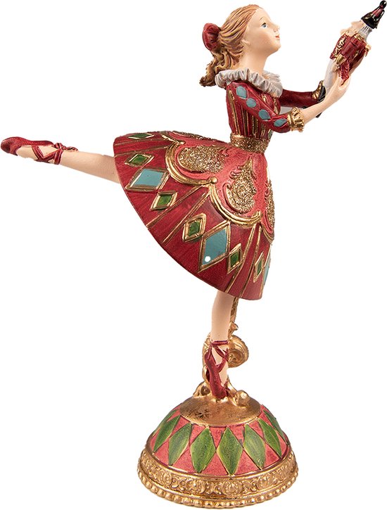 Clayre & Eef Beeld Ballerina 21 cm Rood Groen Polyresin Kerstdecoratie