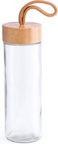 Glazen waterfles/drinkfles transparant met bamboe houten dop met handvat 420 ml - Sportfles - Bidon