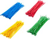 400x stuks kabelbinder / kabelbinders nylon groen / rood / blauw / geel - 10 cm x 25 mm - bundelbanden - multikleur tiewraps / tie ribs / tie rips