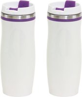 Set de 3x pièces tasses chauffantes / tasses en acier inoxydable hiver blanc / violet 400 ml - Tasse isolante / tasses thermos - Double paroi