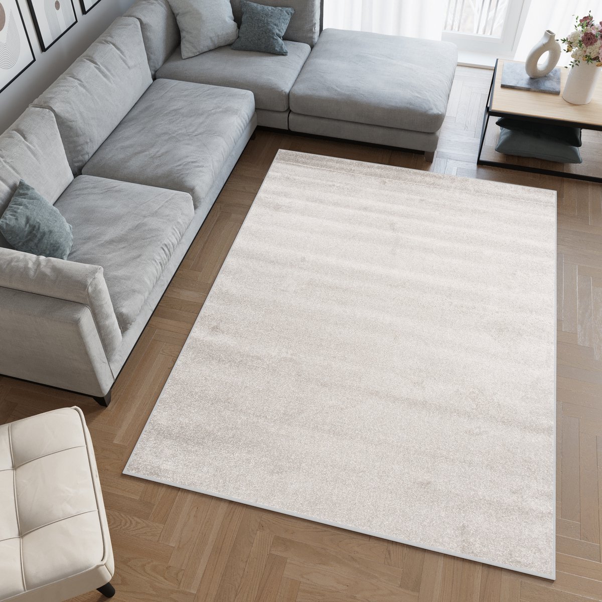 Tapiso Florida Vloerkleed Grijs Licht Laagpolig Woonkamer Tapijt Maat- 80x150 Lichtgrijs