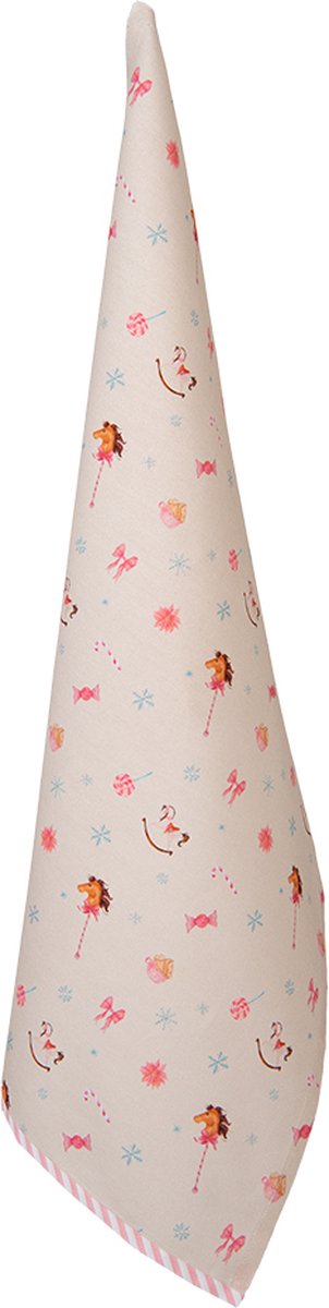 Clayre & Eef Theedoek 50x70 cm Beige Roze Katoen Hobbelpaard