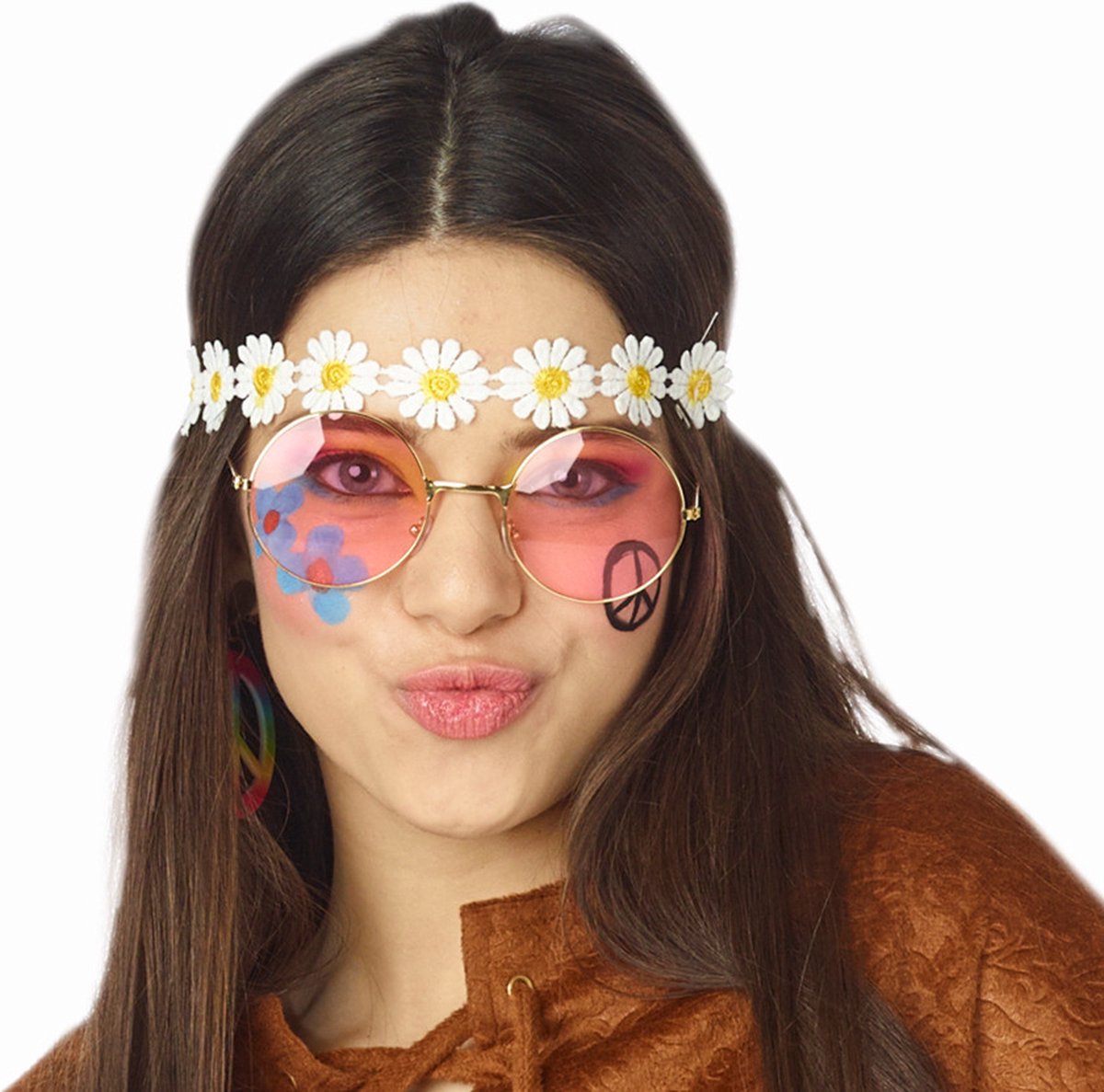 Carnaval/festival hippie flower power hoofdband met madeliefjes - Verkleed accessoires - Merkloos