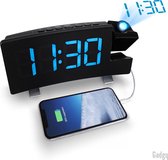 Gadgy avec projection - Réveil numérique avec radio FM- Multifonctionnel - Luminosité réglable - USB pour chargement mobile
