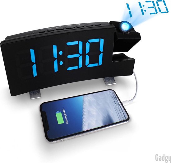 Reveil Projecteur avec Radio, Horloge Numérique, Radio Reveil USB avec  Double Alarme et Écran Miroir LED