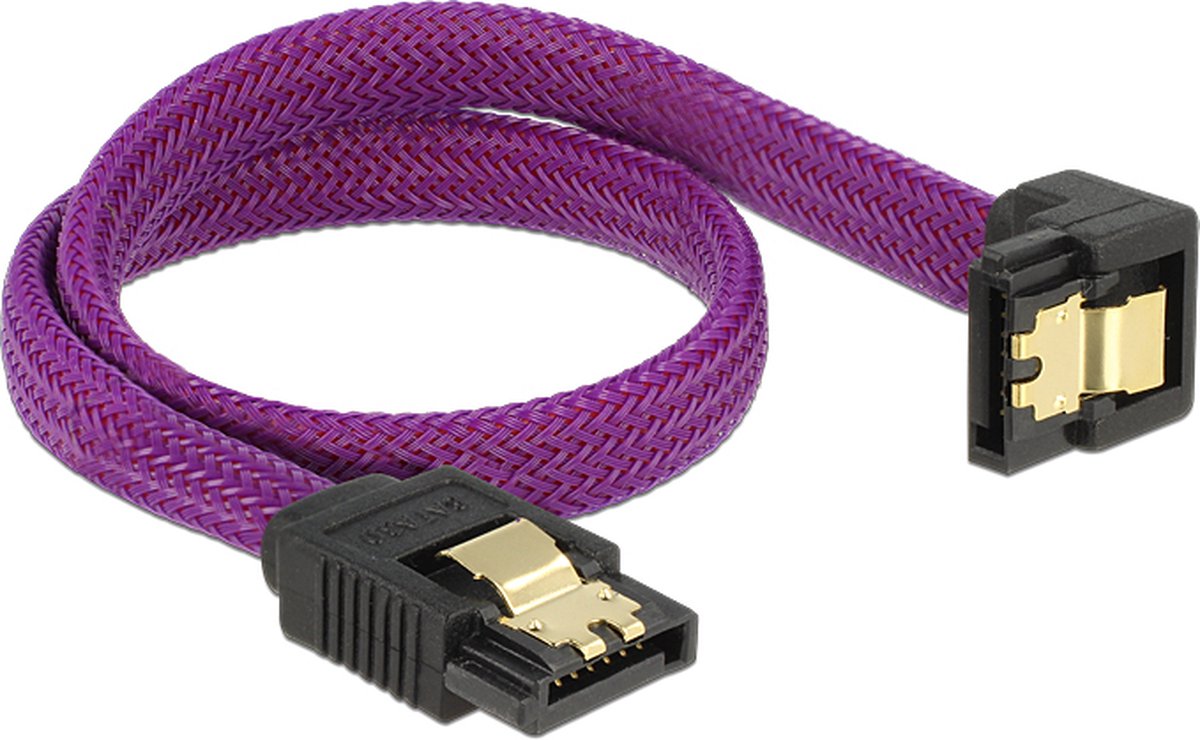 Premium SATA datakabel - recht / haaks naar beneden - nylon - SATA600 - 6 Gbit/s / paars - 0,30 meter