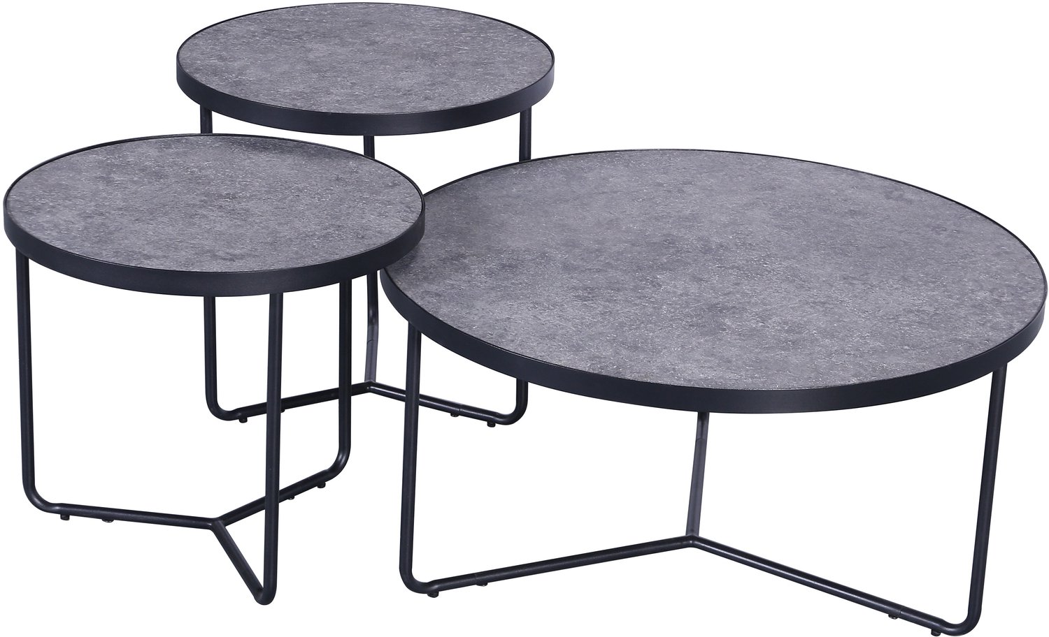 poldimar Set van 3 salontafels Simon industrieel - grijs Zwart