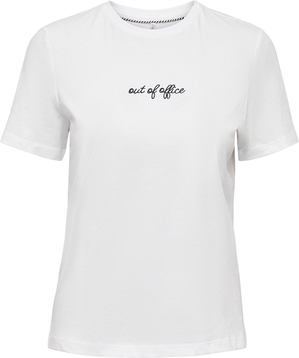 Only T-shirt Onlwelly Reg S/s Emb Text Top Box J 15274685 Bright White/office Dames Maat - M