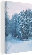 Canvas Schilderij Bos - Sneeuw - Winter - 20x30 cm - Wanddecoratie