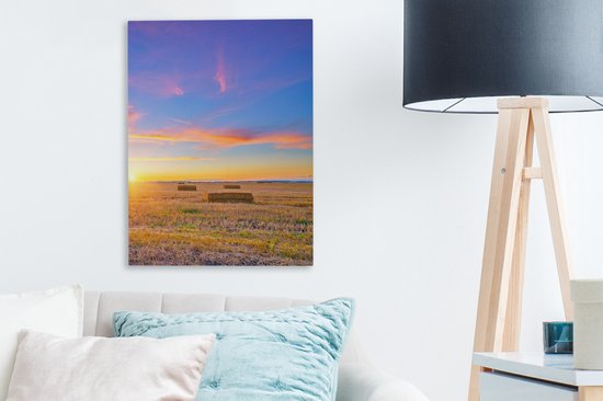 Canvas Schilderij Stro - Zon - Lucht - Landschap - 30x40 cm - Wanddecoratie