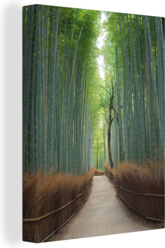 Canvas Schilderij Bamboe - Pad - Bos - 90x120 cm - Wanddecoratie