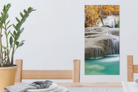 Canvas Schilderij Bos - Waterval - Water - Herfst - 20x40 cm - Wanddecoratie