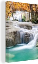 Canvas Schilderij Bos - Waterval - Water - Herfst - 40x60 cm - Wanddecoratie