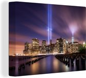 Tableau toile New York - Nuit - Ville - Water - 120x90 cm - Décoration murale