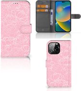 Coque Téléphone iPhone 14 Pro Max Portefeuille pour Fleurs Blanches