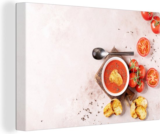 Toile Peinture Tomate - Soupe - Cuisine - Herbes - 30x20 cm - Décoration murale