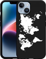 Geschikt voor Apple iPhone 14 Hoesje Zwart World Map - Designed by Cazy