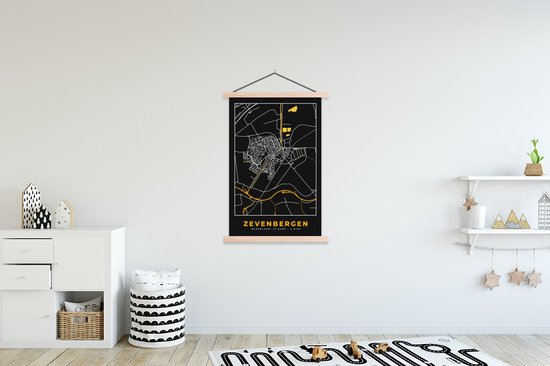 Porte-affiche avec affiche 120x180 cm - Affiche scolaire - Zevenbergen - Carte - Plan de la ville - Or - Plan de la ville - Affiche textile - Lattes vierges - Plan de la ville
