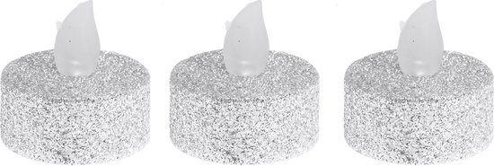 Ambiance Light LED waxinelichtjes/theelichtjes - 6x st - zilver glitter - Kerstversiering/kerstdecoratie