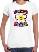 Toppers Jaren 60 Flower Power verkleed shirt wit met emoticon bloem dames - Sixties/jaren 60 kleding M