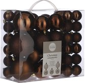 92x morceaux de boules de Noël en plastique marron 4, 6 et 8 cm