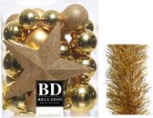 Décorations de Noël de Noël Boules de Noël en plastique 5-6-8 cm avec étoile et guirlandes en papier paquet or de 35x pièces - Décorations Décorations pour sapins de Noël