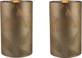 2x stuks luxe led kaarsen in goud bladeren glas D7 x H12,5 cm - Woondecoratie - Elektrische kaarsen
