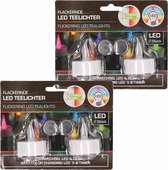 2x set van 2 stuks Led theelichtjes/waxinelichtjes gekleurd 4 cm - kunststof waxinekaarsjes/theekaarsjes - inclusief batterijen