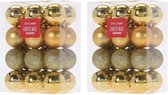 48x Gouden kunststof kerstballen 3 cm - Glans/mat/glitter - Onbreekbare kerstballen plastic - Kerstboomversiering goud