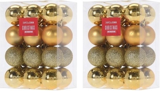 48x Gouden kunststof kerstballen 3 cm - Glans/mat/glitter - Onbreekbare kerstballen plastic - Kerstboomversiering goud