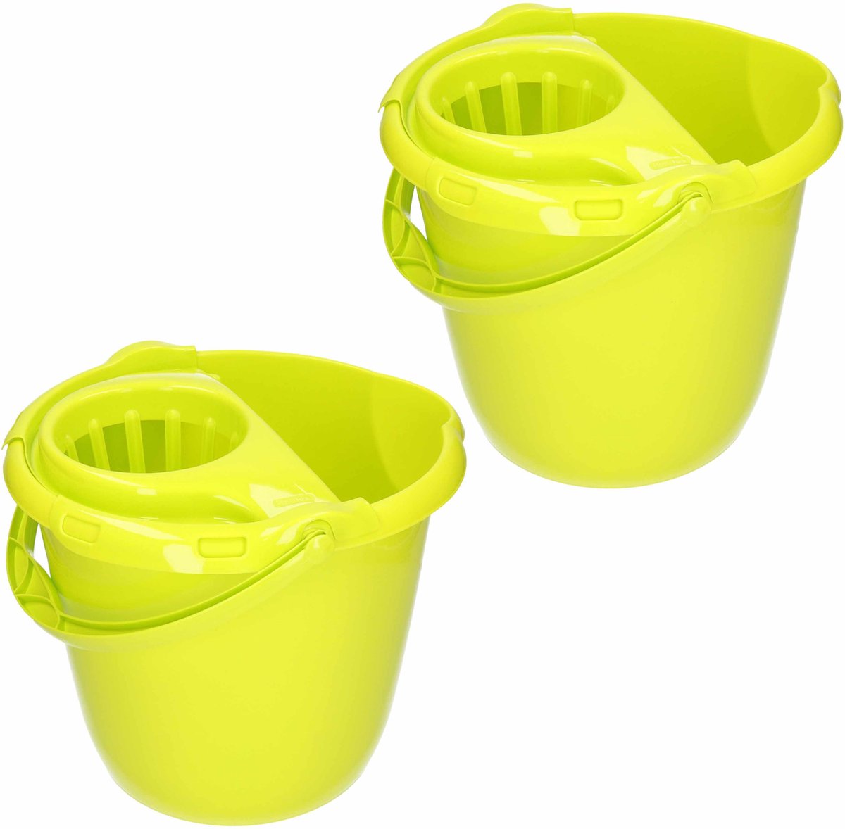 Goedkoopste 2x stuks groene dweilemmer/mopemmer 15 liter 38 x 34 cm - Vloer reinigen - Kunststof/plastic dweil emmer