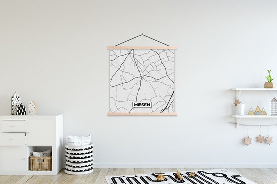 Porte-affiche avec affiche - Affiche scolaire - België - Mesen - Plan de la ville - Carte - Zwart Wit - Plan d'étage - 120x120 cm - lattes vierges