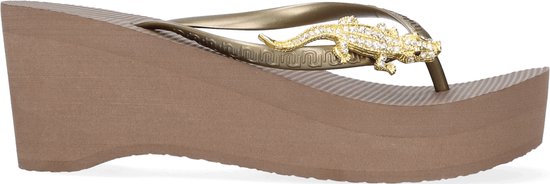 Uzurii Gold Crocodile Switch Slippers Femme Heel Haut Taupe | Taupe | Plastique | Taille 37/38