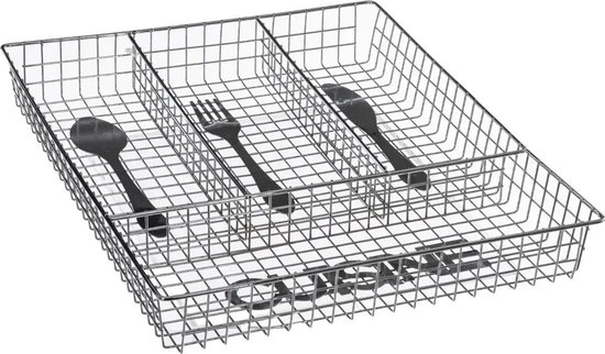 Bestekbak/keuken organizer 4-vaks zilver metaal - 32,5 x 25,5 cm